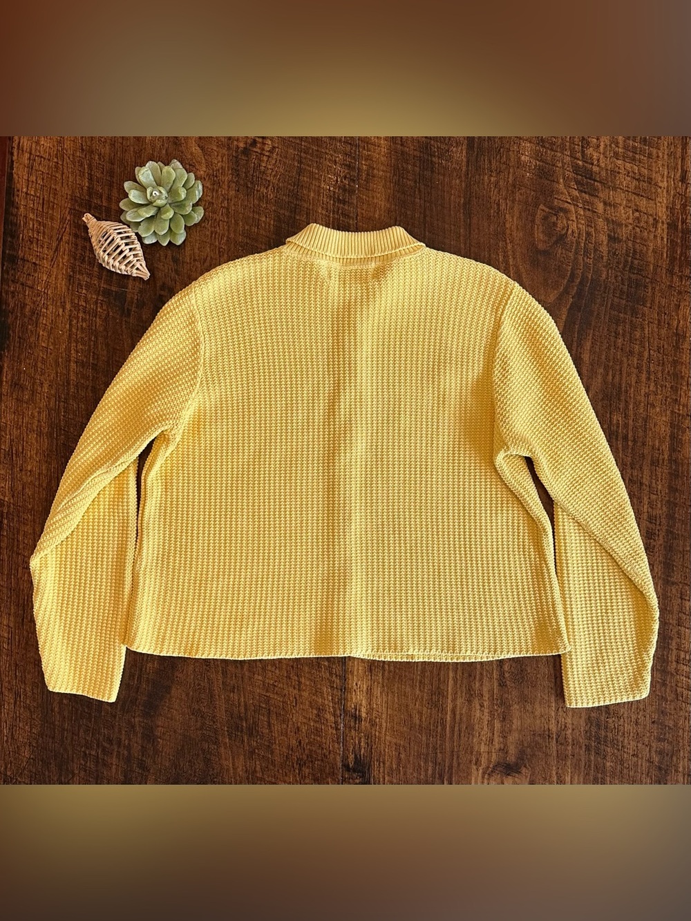 BKg & Company New York | Yellow Waffle Knit Collared Button Down Sweater, OS - Picture 3 of 9